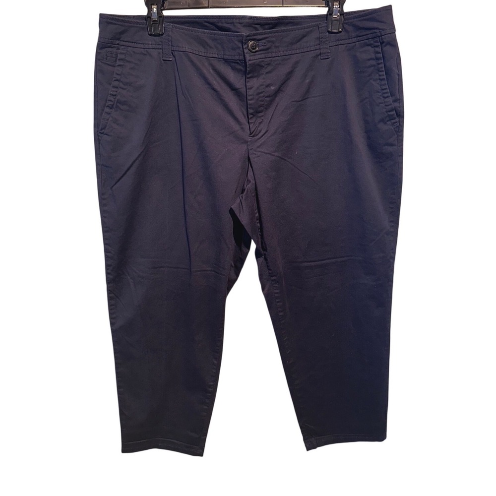 Liz Claiborne Woman Navy Blue Cropped Chino Pants Size 18W Cotton Stretch